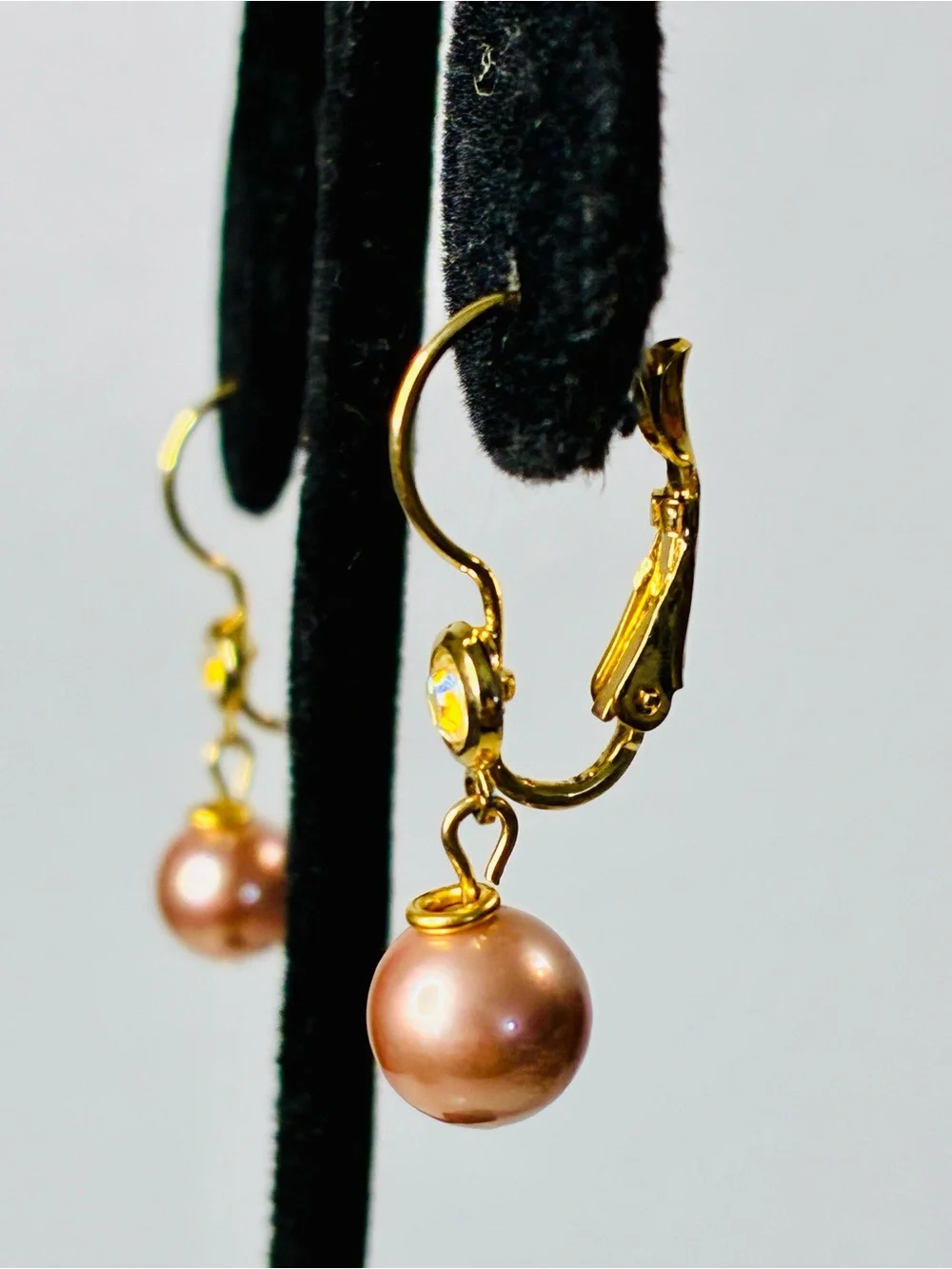 Kirks Folly Gold-tone Pink Pearl Drop Earrings with Crystal
